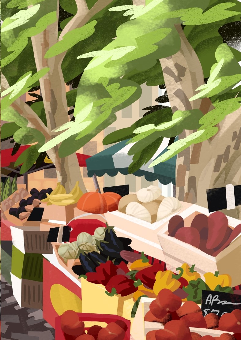 ''Morning Market'' Digital Illustration, May 2023